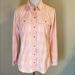 Eddie Bauer Peach Plaid Button-Up Dry Fit Shirt